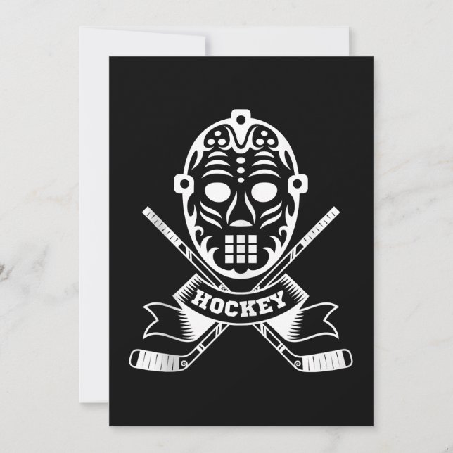 Fun Hockey Gift Graphic Mask n Cross Hockey Sticks Holiday Card (Front)