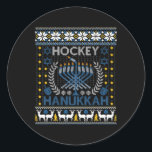 Fun Hockey Menorah Hanukkah Jewish Festival Holida Classic Round Sticker<br><div class="desc">Fun Hockey Menorah Hanukkah Jewish Festival Holiday Season</div>