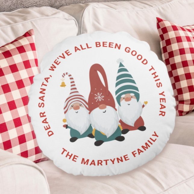 Fun Holiday Cute Personalized Christmas Gnome Round Pillow (Creator Uploaded)