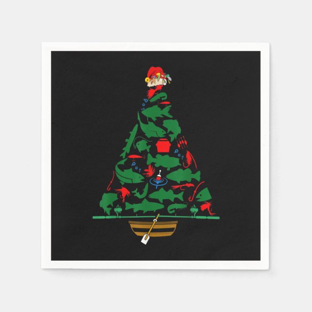 Fun Holiday Fisherman's Fishing Christmas Tree Napkin (Front)