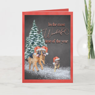 Fun Holiday German Shepherds with  Santa Hats Card