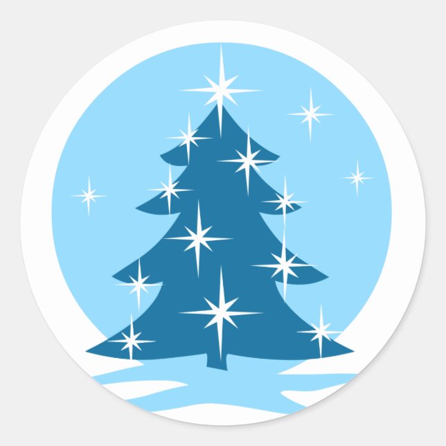 Fun Holiday Stickers Blue Christmas Tree  Stickers (Front)
