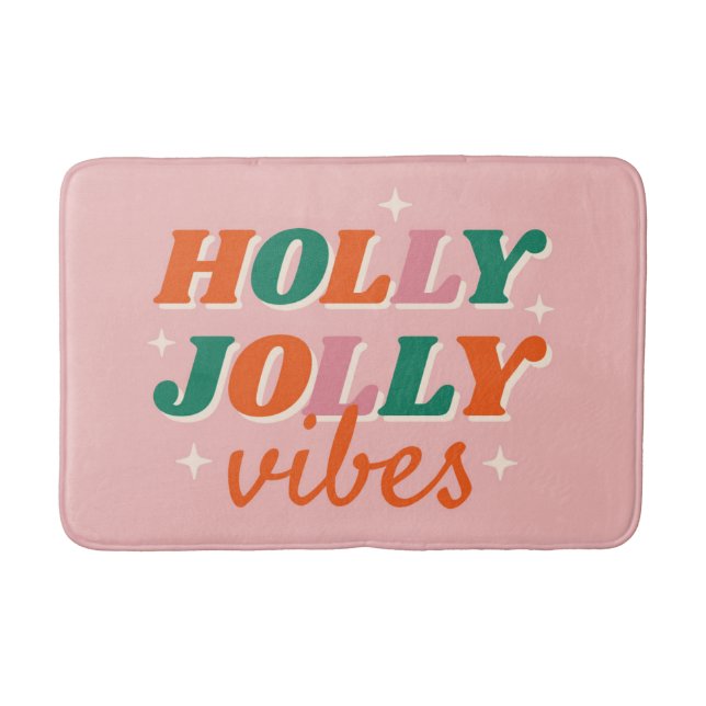 Fun Holly Jolly Vibes Christmas Design Bath Mat (Front)