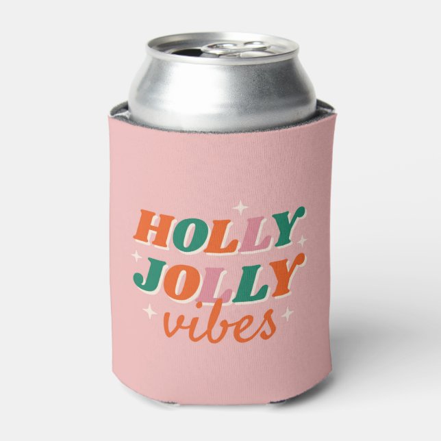 Fun Holly Jolly Vibes Christmas Design Can Cooler (Can Front)