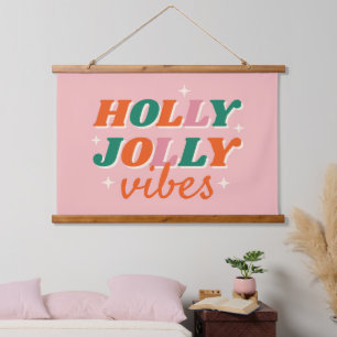 Fun Holly Jolly Vibes Christmas Design Hanging Tapestry