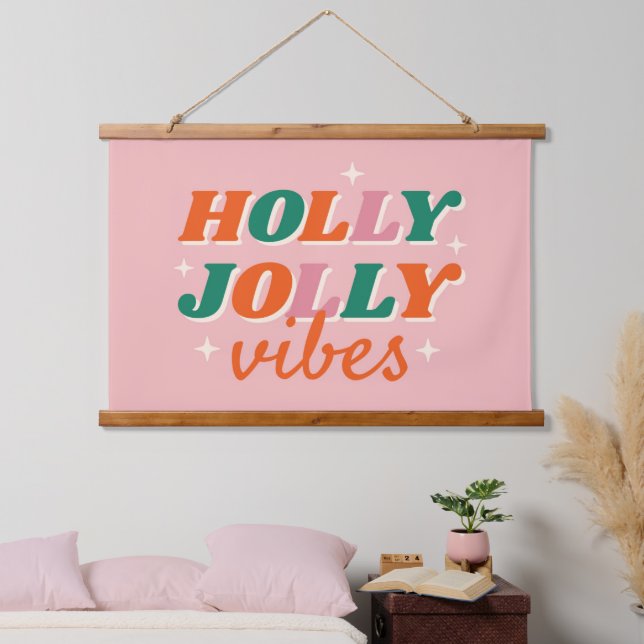 Fun Holly Jolly Vibes Christmas Design Hanging Tapestry (Bedroom)