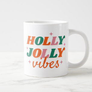 Fun Holly Jolly Vibes Christmas Design Large Coffee Mug