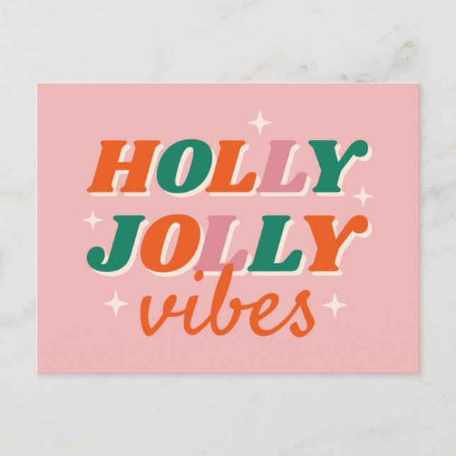 Fun Holly Jolly Vibes Christmas Design Postcard (Front)