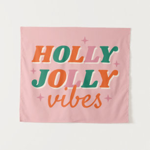 Fun Holly Jolly Vibes Christmas Design Tapestry