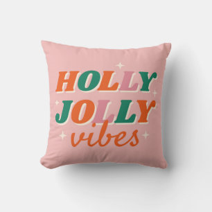 Fun Holly Jolly Vibes Christmas Design Throw Pillow