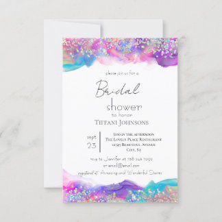 Fun Holographic Ink Glitter Bridal Shower Invitation