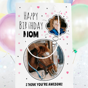 Fun Horse Mom Birthday Thought Bubble Photo White Medium Gift Bag