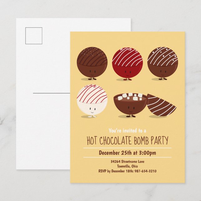 Fun Hot Chocolate Bomb Party Invitation Postcard (Front/Back)