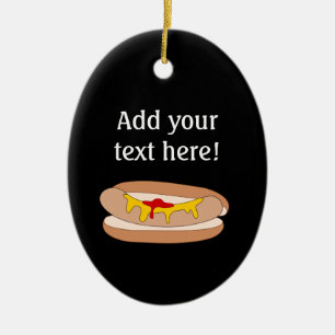 Fun Hot Dog Graphic for Personalized Ceramic Ornament