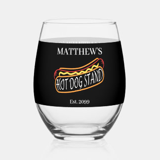 Fun Hot Dog Stand Drinkware Cocktail Stemless Wine Glass