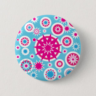 Fun Hot Pink and Blue Snowflake Stars Design 2 Inch Round Button