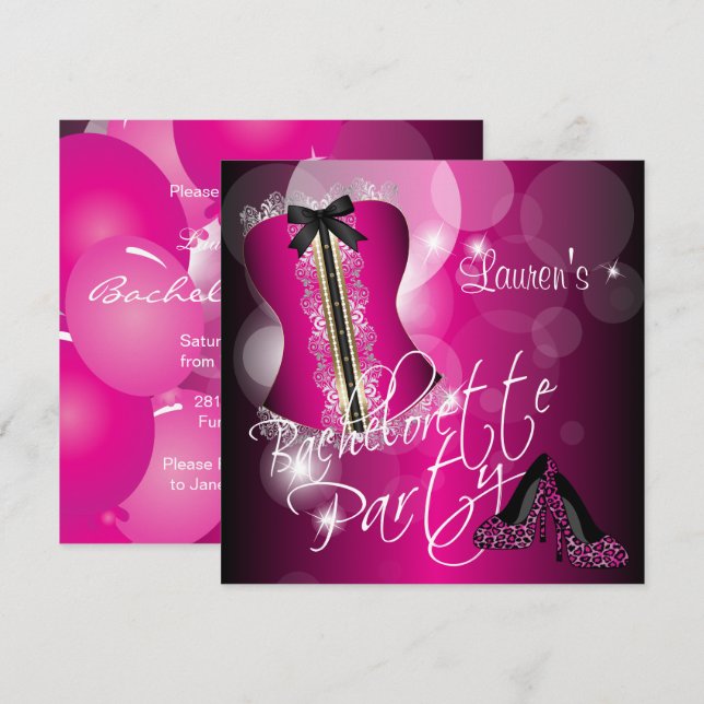 Fun Hot Pink Bachelorette Party Invitation (Front/Back)