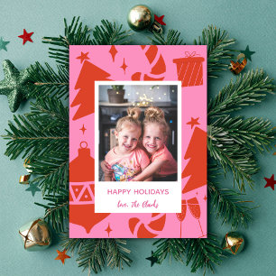 Fun Hot Pink Christmas Holiday Photo Card