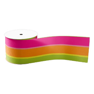 Fun Hot Pink, Lime Green, Yellow and Orange Bursts Grosgrain Ribbon