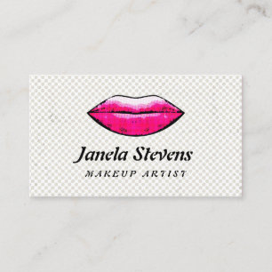 Fun Hot Pink Lips Retro Grunge Makeup Artist Business Card