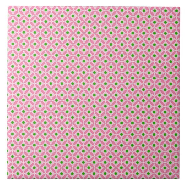 Fun Hot Pink Teal and Soft Pink Diamond Pattern Tile (Front)