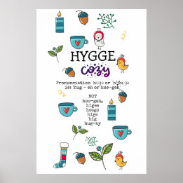 Fun How to SAY HYGGE Funny Cozy Folk Art Doodles Poster