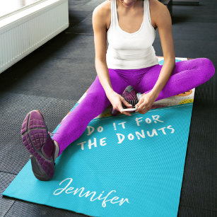 Fun humorous I do it for the donuts colorful Yoga Mat