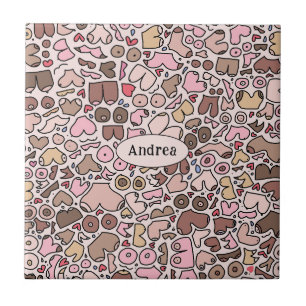 Fun humour neutral breast pattern tile