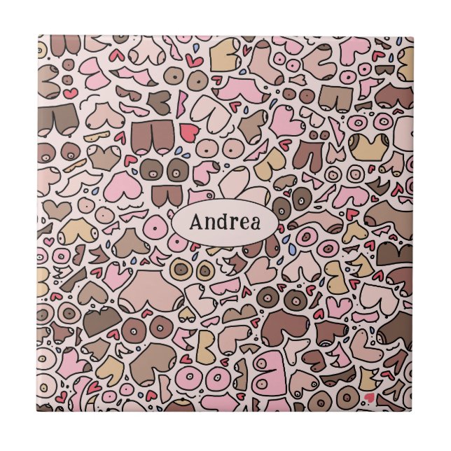 Fun humour neutral breast pattern tile (Front)