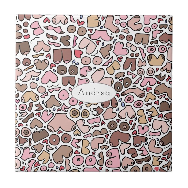 Fun humour neutral breast pattern tile (Front)