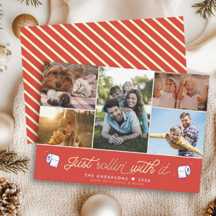 Fun Humour Toilet Paper Retro Red Holiday Card