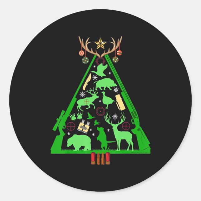 Fun Hunting Deer and Elk Hunter Christmas Tree Hun Classic Round Sticker (Front)