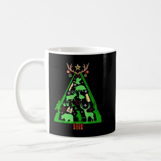 Fun Hunting Deer and Elk Hunter Christmas Tree Hun Coffee Mug (Left)