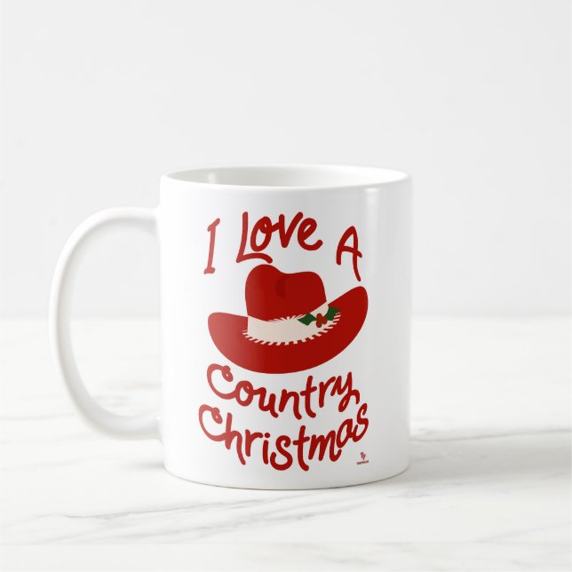 Fun I Love A Country Christmas Cowboy Holiday Coffee Mug (Left)