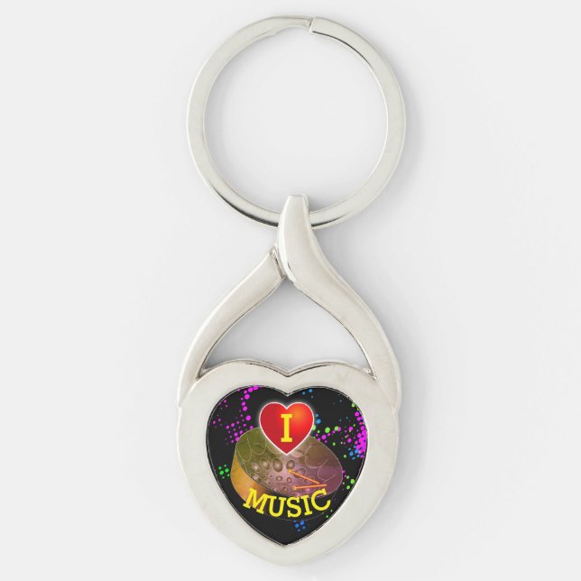 Fun I Love Music with Heart and Pan Keychain (Front)