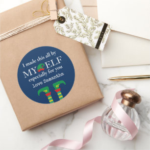 Fun I made this by My Elf Name Blue Classic Round Sticker