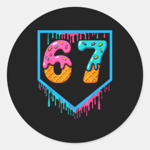 Fun Ice Cream Drip 67 Number 6-7 6 7 Baseball Six  Classic Round Sticker