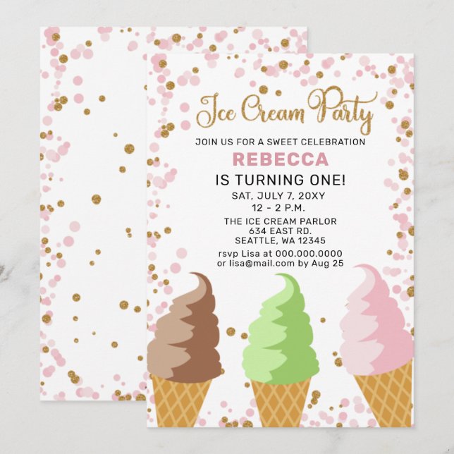 Fun Ice crème party Anniversaire invitation (Devant / Derrière)