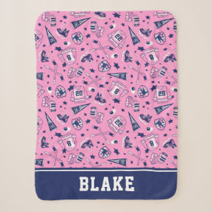 Fun Ice Hockey Gear Pink Navy and White Print Sherpa Blanket