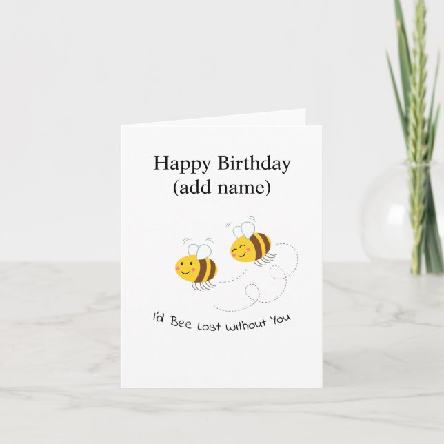 Fun Illustrated Bee Happy Birthday Card (Front)