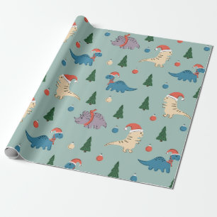 FUN ILLUSTRATION CHRISTMAS DINOSAUR GIFT WRAPPING  PAPER