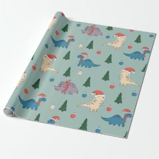 FUN ILLUSTRATION CHRISTMAS DINOSAUR GIFT WRAPPING WRAPPING PAPER