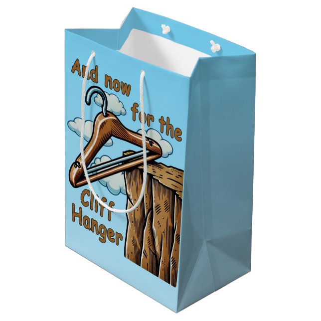 Fun Image of Cliff Hanger with Playful Wordplay Medium Gift Bag (Back Angled)
