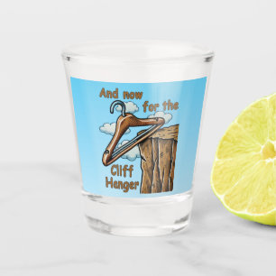 Fun Image of Cliff Hanger with Playful Wordplay Shot Glass