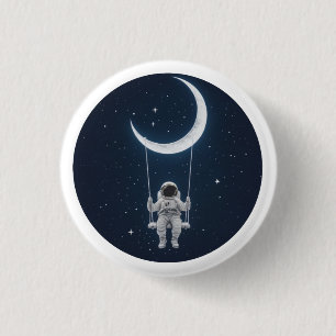 Fun in Space - Astronaut Swinging on the Moon 1 Inch Round Button