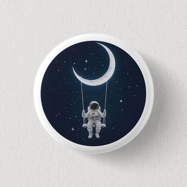 Fun in Space - Astronaut Swinging on the Moon 1 Inch Round Button (Front)