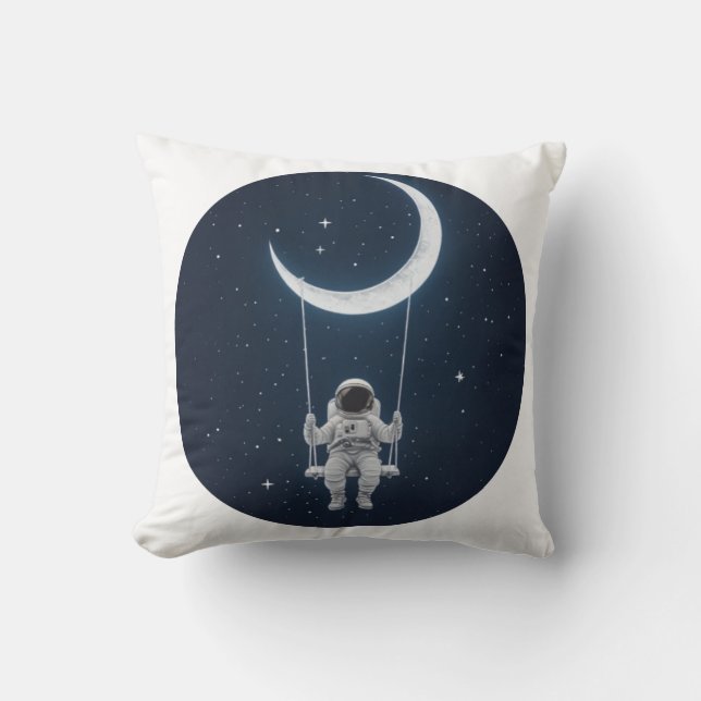 Fun in Space - Astronaut Swinging on the Moon Throw Pillow (Front)
