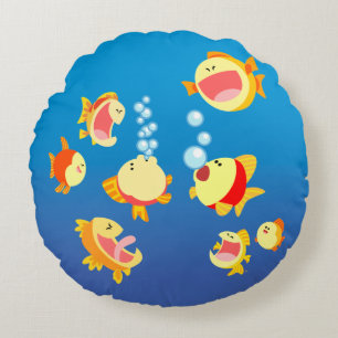 Fun in The Fish Tank (Cartoon Fish) Round Pillow