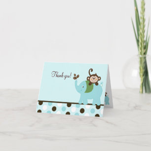 Fun in the Jungle Blue Dot Monkey Elephant Card
