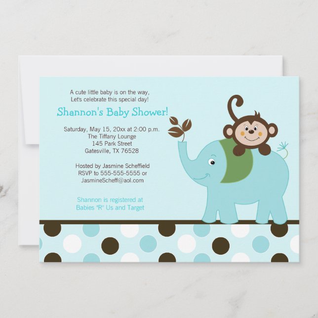Fun in the Jungle Elephant Invitation - Blue Dot (Front)
